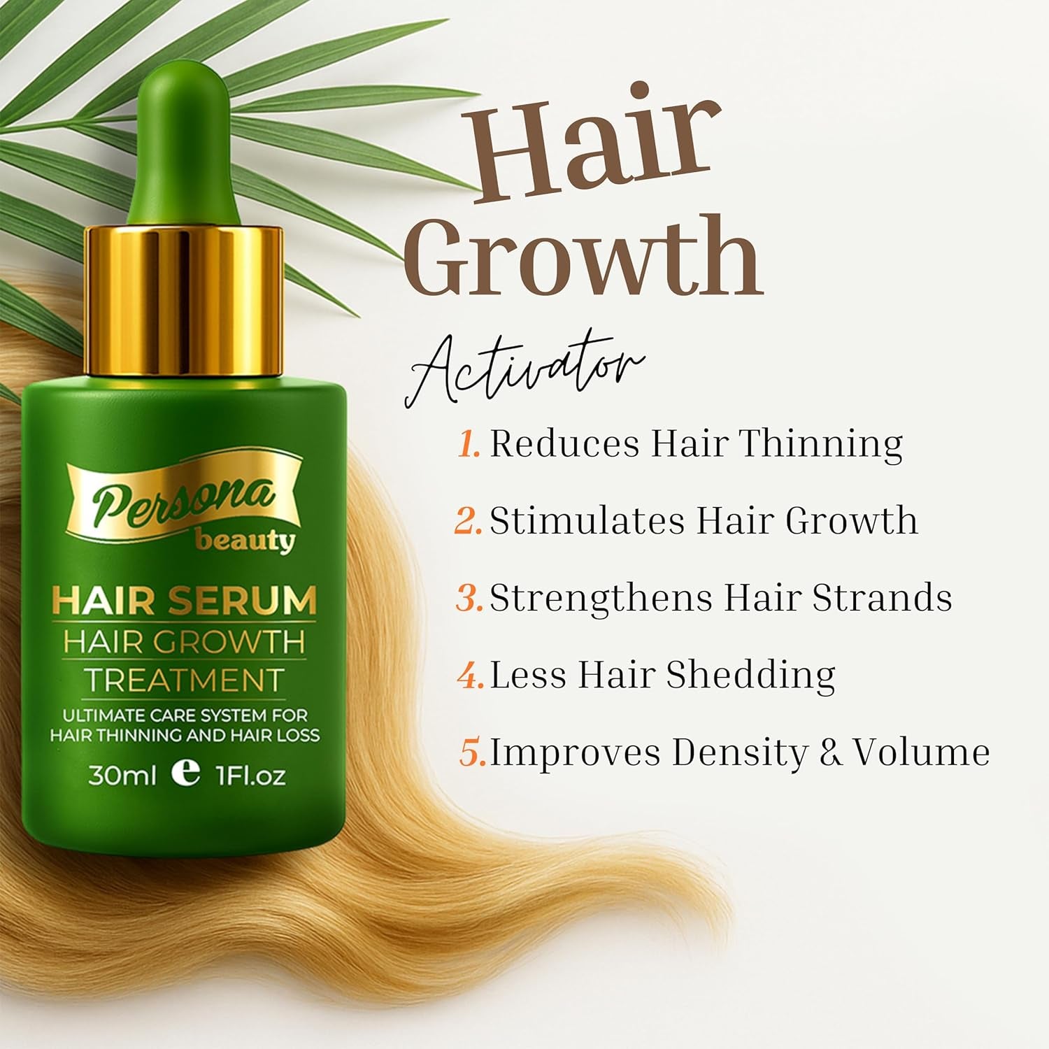 Hair Growth Serum – Advanced Biotin with Caffeine, Peptides, Botanical Extract for Thicker, Fuller, Longer Hair, Reduces Hair Thinning, Hair Regrowth Tonic, Hair Loss Treatment for Men & Women, 30Ml