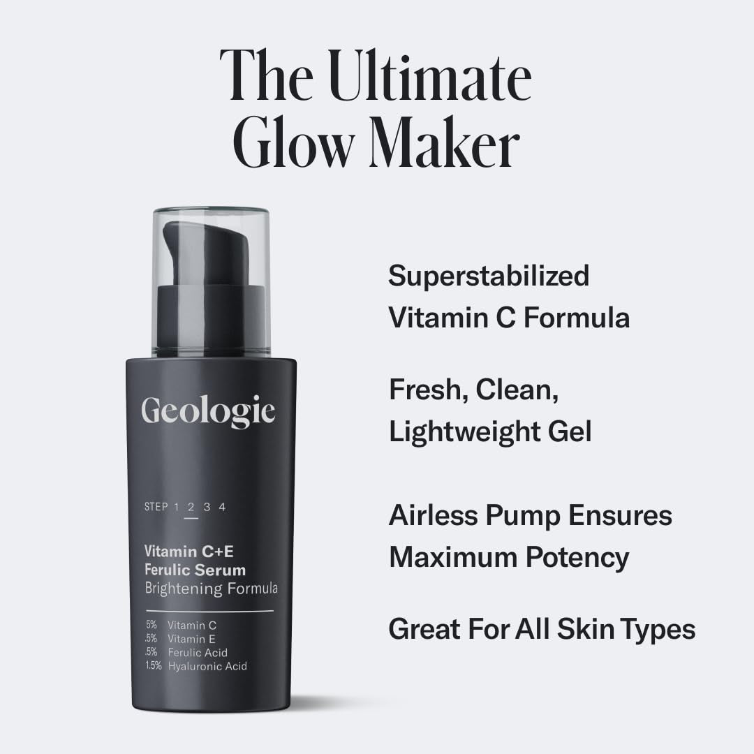 Geologie Vitamin C+E Ferulic Serum Brightening Formula – 30ml | Collagen-Boosting Antioxidant for Radiance & Anti-Aging