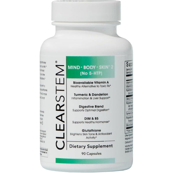CLEARSTEM MIND·BODY·SKIN® 2 (No 5-HTP) – 90 Capsules | Hormonal Acne, Digestive Balance & Skin Clarity from Within