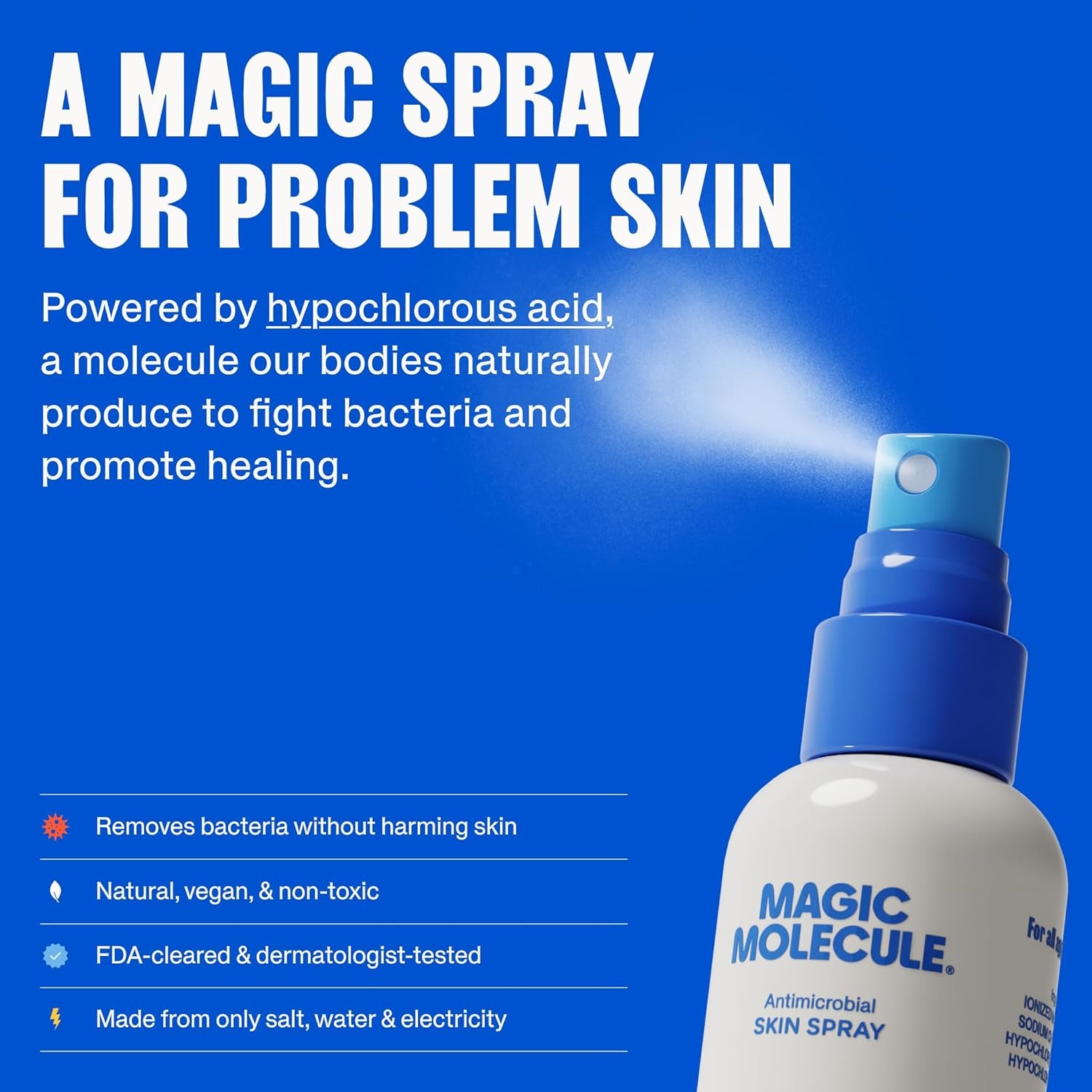 Magic Molecule Antimicrobial Skin Cleanser – 62ml (Pack of 3) | Gentle HOCl Formula for Face, Body & Tattoo Aftercare