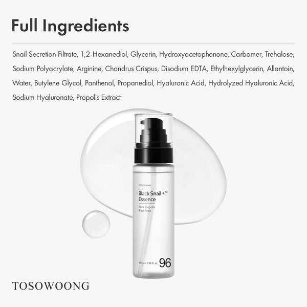 Black Snail plus Essence with 960,890Ppm Black Snail Secretion Filtrate, Hydrating Serum, Repairing, anti Aging, Dull Skin, Fine Lines, Sensitive Skin, Korean Skin Care, 100Ml, 3.38 Fl.Oz.