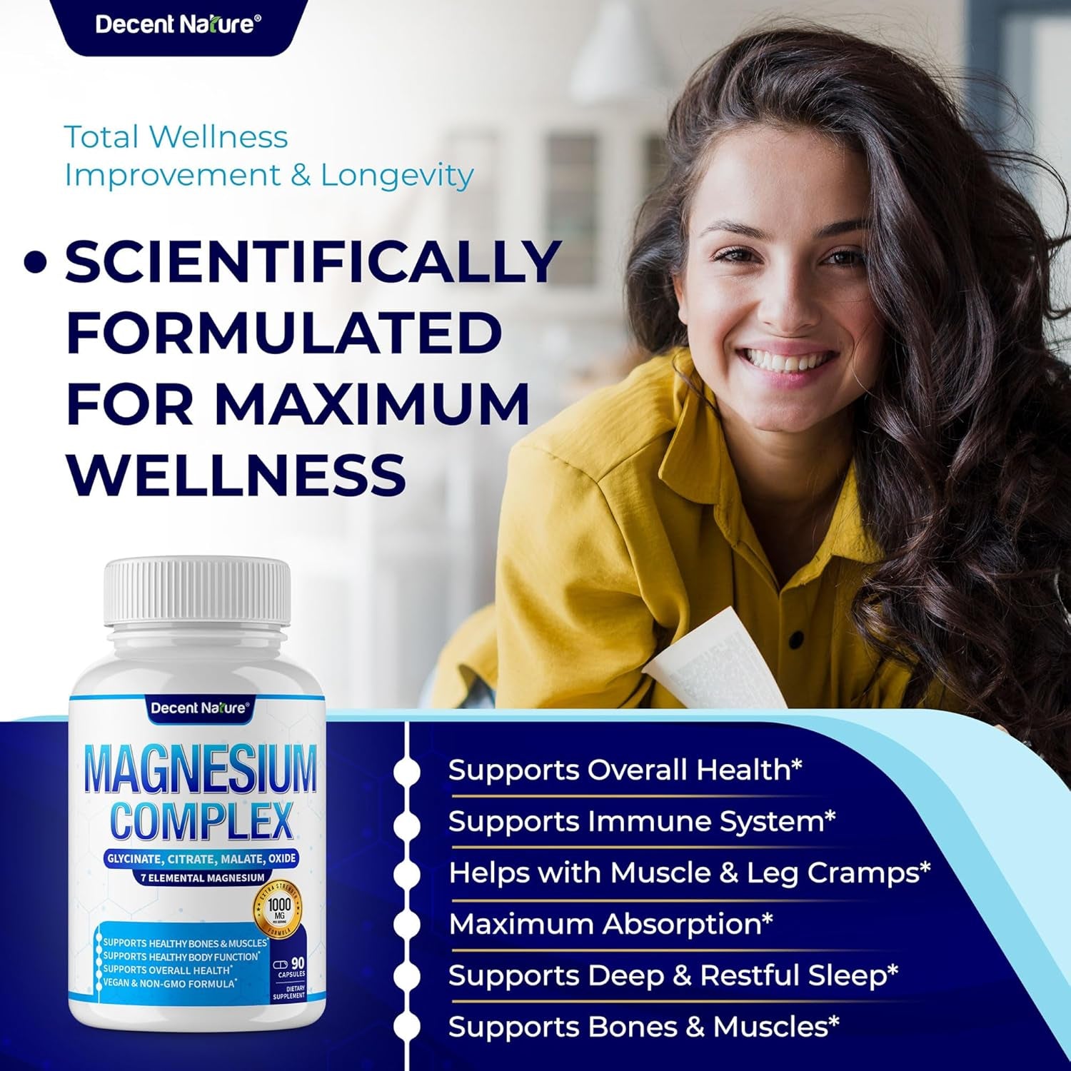 Decent Nature Magnesium Complex 7 Elemental Magnesium Supplement 1000Mg – 90 Capsules