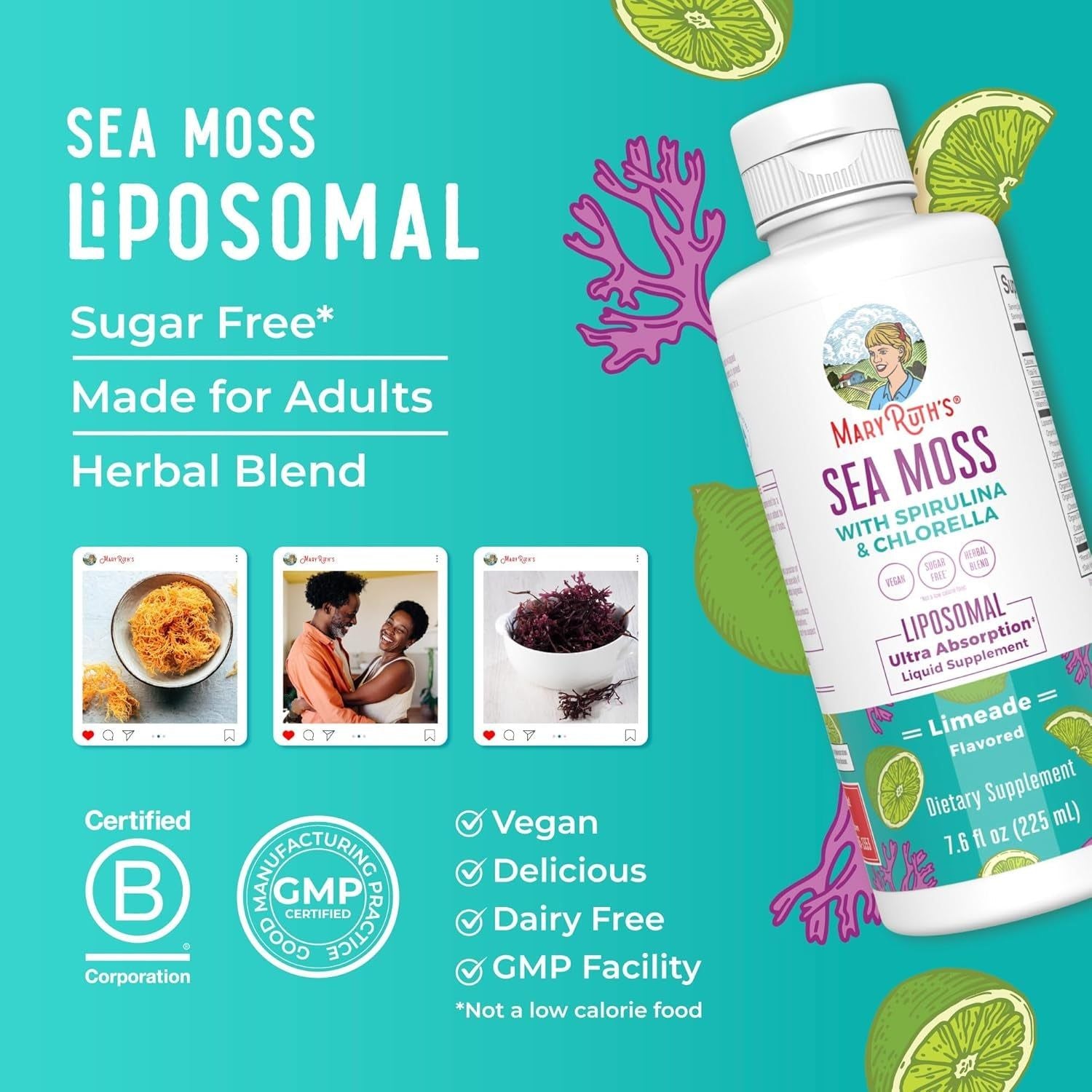 MaryRuth Organics Sea Moss with Spirulina & Chlorella – 225ml | Ultra-Absorbent Liquid Superfood