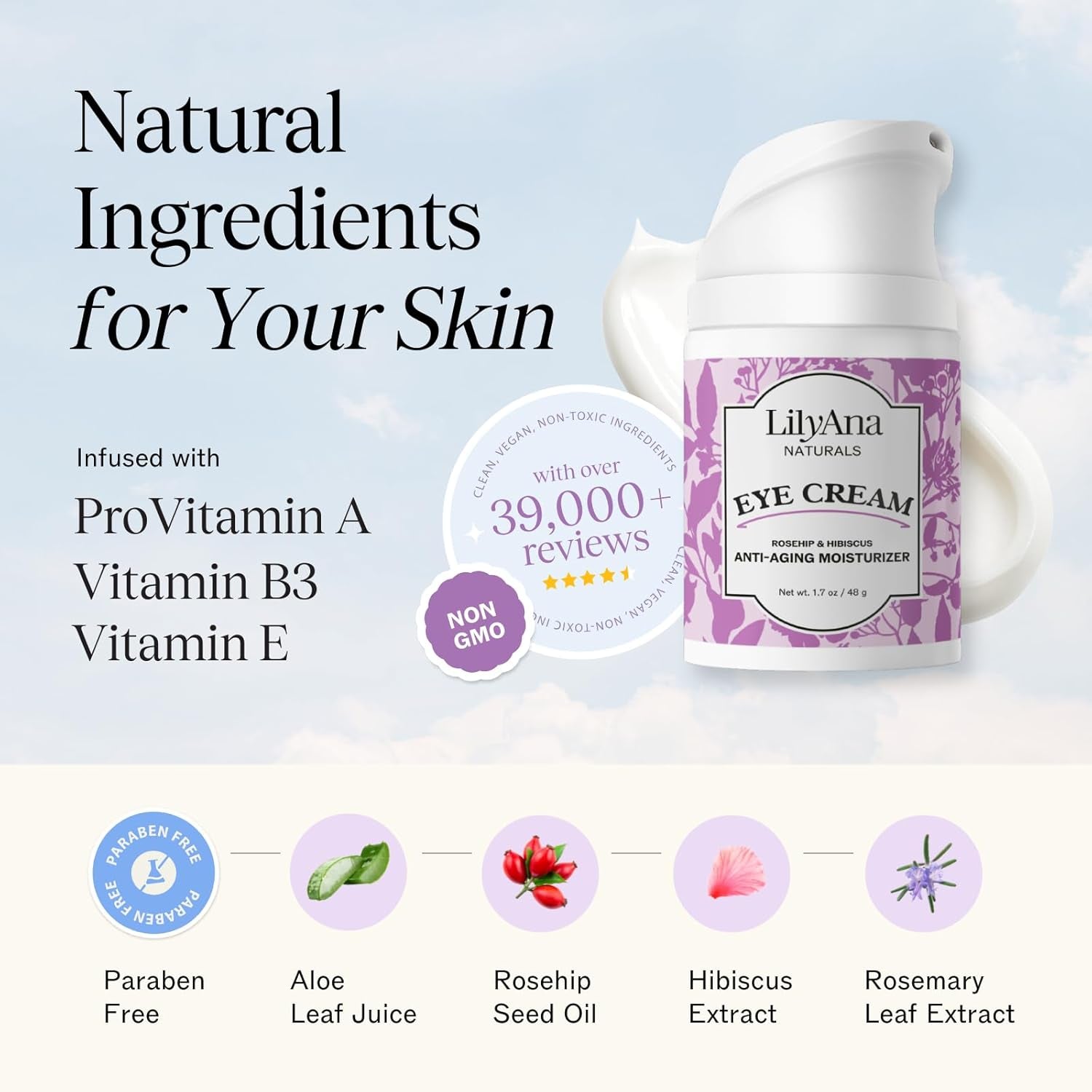 LilyAna Naturals Eye Cream – 48g | Hydrating Anti-Aging Treatment for Dark Circles, Puffiness & Fine Lines