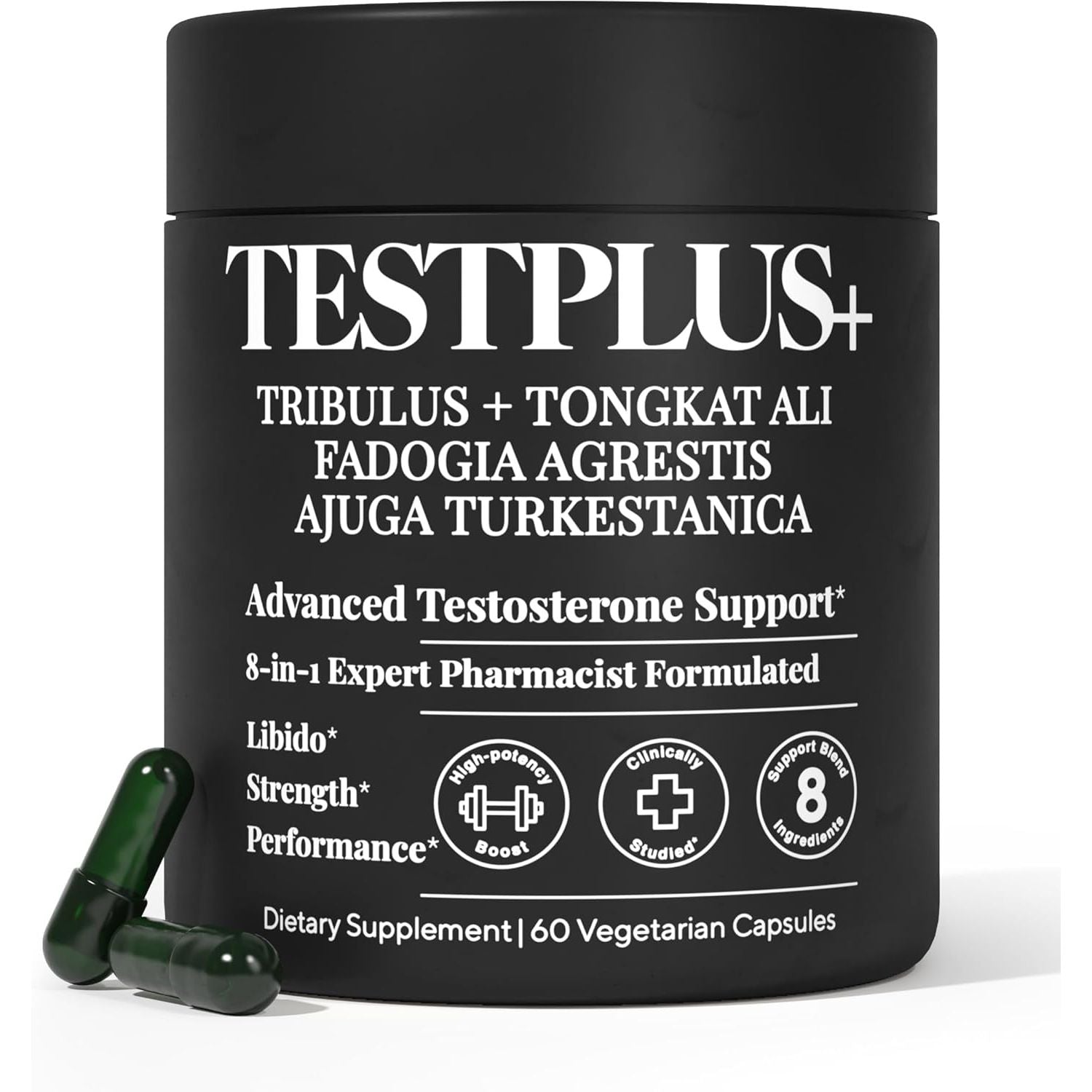 TESTPLUS+ 1,450Mg 8-In-1 Testosterone Support for Men - High Strength Tongkat Ali, Fadogia Agrestis, Turkestanica & Tribulus - Natural Performance, Energy & Muscle Growth Formula (60 Capsules)