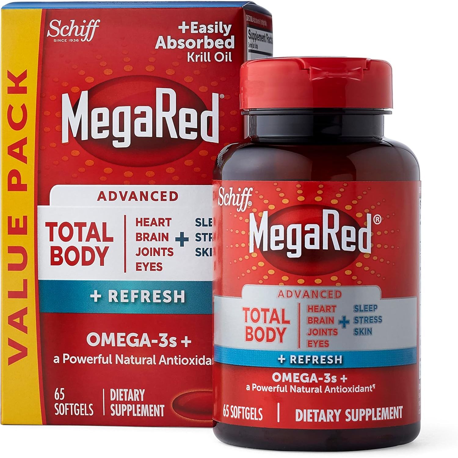 Omega-3 Blend Total Body + Refresh 500Mg Softgels, (65 Count in a Bottle), Easily Absorbed Krill Oil, to Support Your Heart, Joints, Brain & Eyes