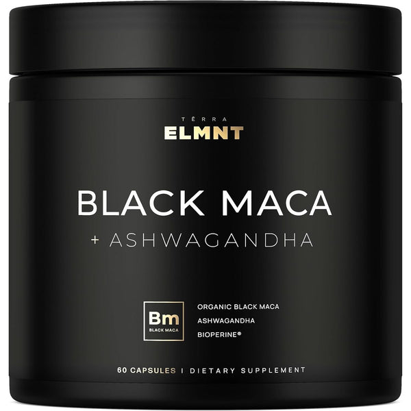Terra Elmnt 40,000Mg 40X Strength Organic Black Maca Root + Ashwagandha - #1 Highest Potency Black Maca Root Capsules for Men Supplement 100% Pure Maca Peruana 40:1 Extract Maca Powder Pills Male Booster