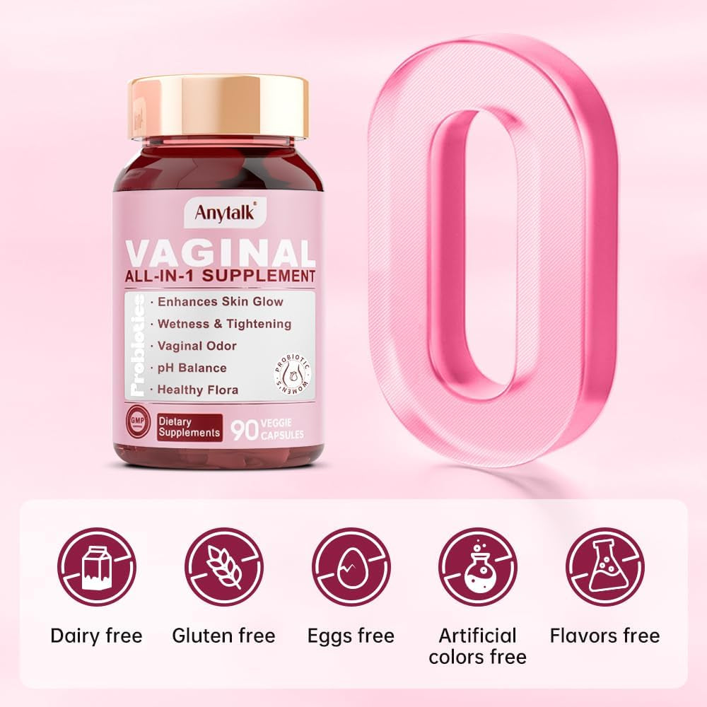 ANYTALK Vaginal All-In-1 Supplement – 90 Capsules | Probiotic Support for Odour Control & pH Balance