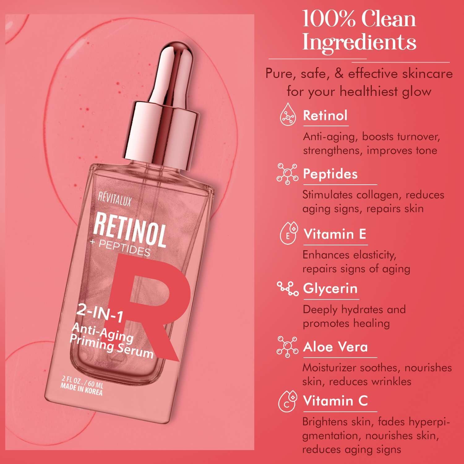 RevitaLux Retinol & Peptides 2-In-1 Anti-Aging Priming Serum – 60ml | Korean Skincare for Firm, Youthful Skin