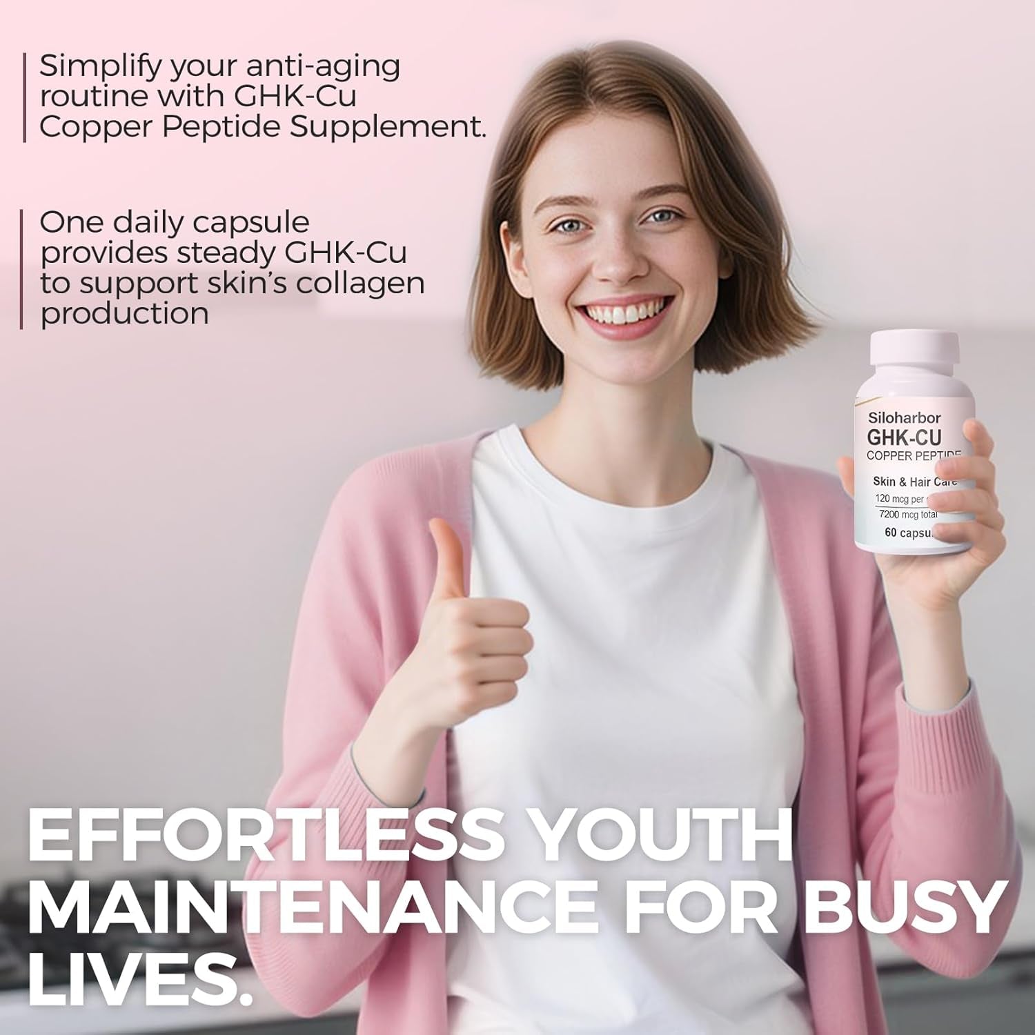 Ghk-Cu Copper Peptide Supplement, 120Mcg High-Purity Supplement for Skin & Hair, Enteric-Coated for Maximum Absorption, Vegan & Gluten-Free (60 Count)