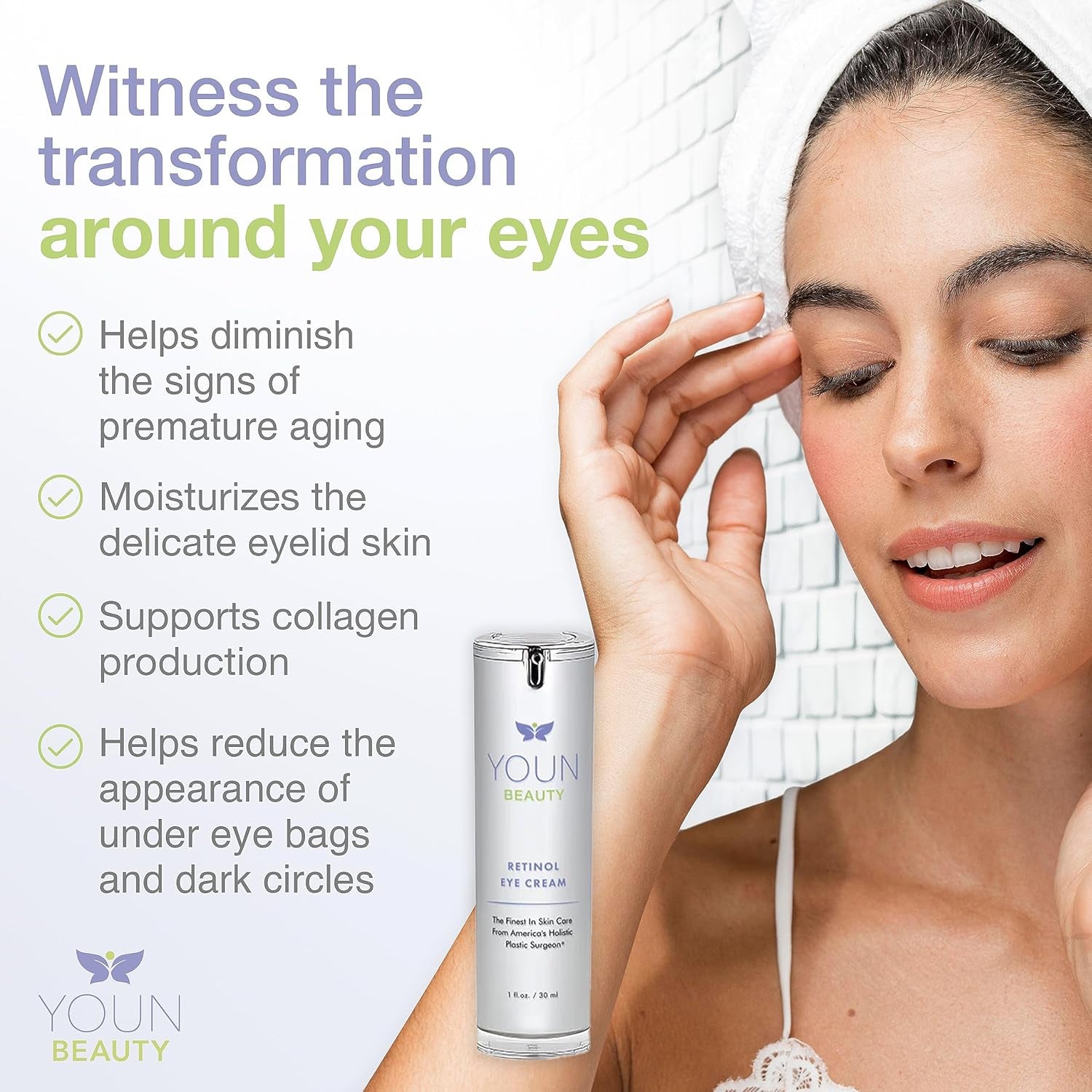 YOUN Beauty Retinol Eye Cream – 30ml | Anti-Aging Hydrating Eye Treatment