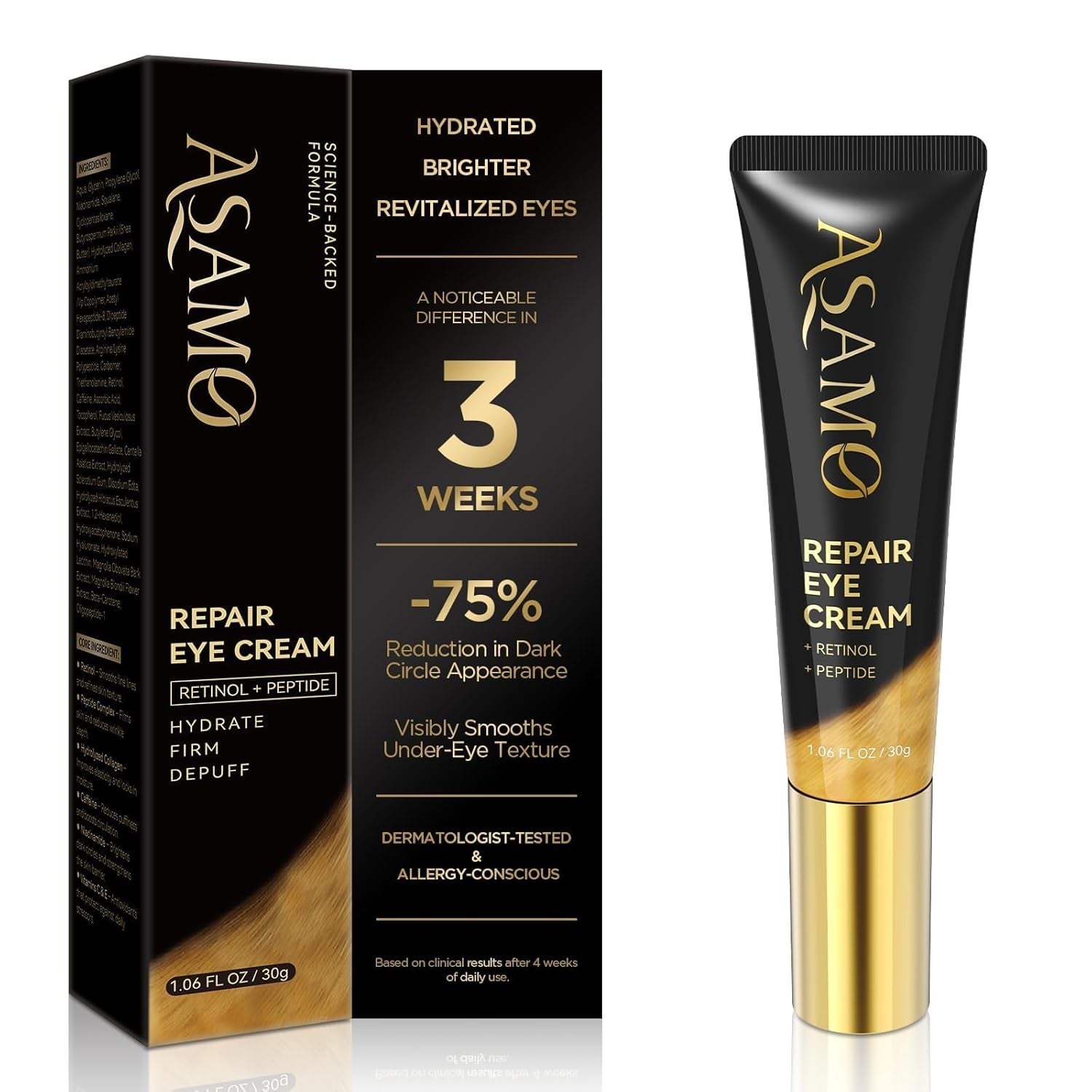 Retinol Eye Cream – Retinol and Peptides for Fine Lines, Puffiness, and Under-Eye Shadows, anti Aging, Eye Care Daily Wrinkle Cream,1.06 Fl.Oz