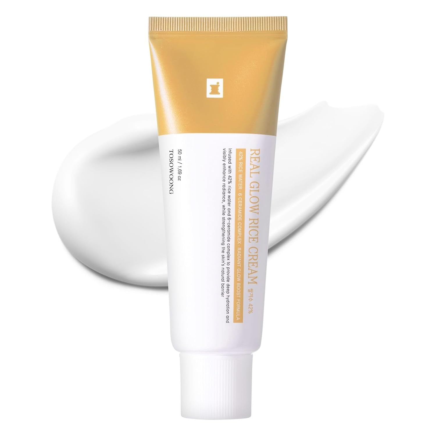 Real Glow Rice Cream, 42% Rice Bran Water Hydrating Face Moisturizer, Hyaluronic Acid, 6 Ceramides Deep Nourishment, Moisture Barrier Repair, Glass Skin, Korean Skincare, 50Ml / 1.69 Fl. Oz.