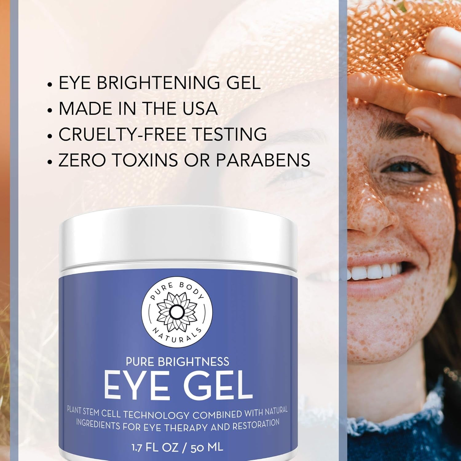 Pure Body Naturals Pure Brightness Eye Gel – 50ml | Hydrating & Firming Treatment for Dark Circles, Puffiness & Fine Lines