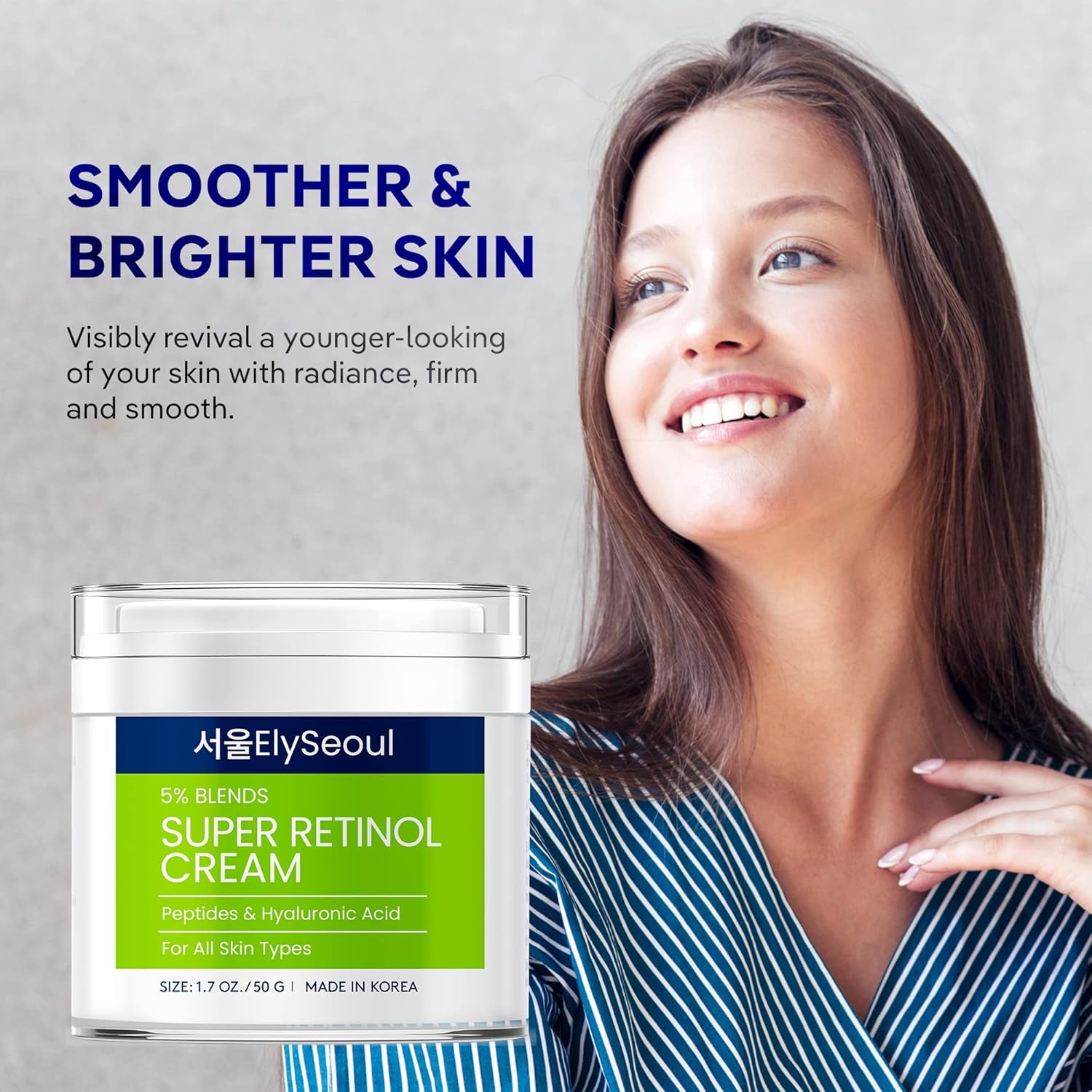 Retinol Cream for Face Korean Skincare: Anti-Aging Collagen Peptides & Hyaluronic Acid Face Cream for Women, 1.7 Oz.