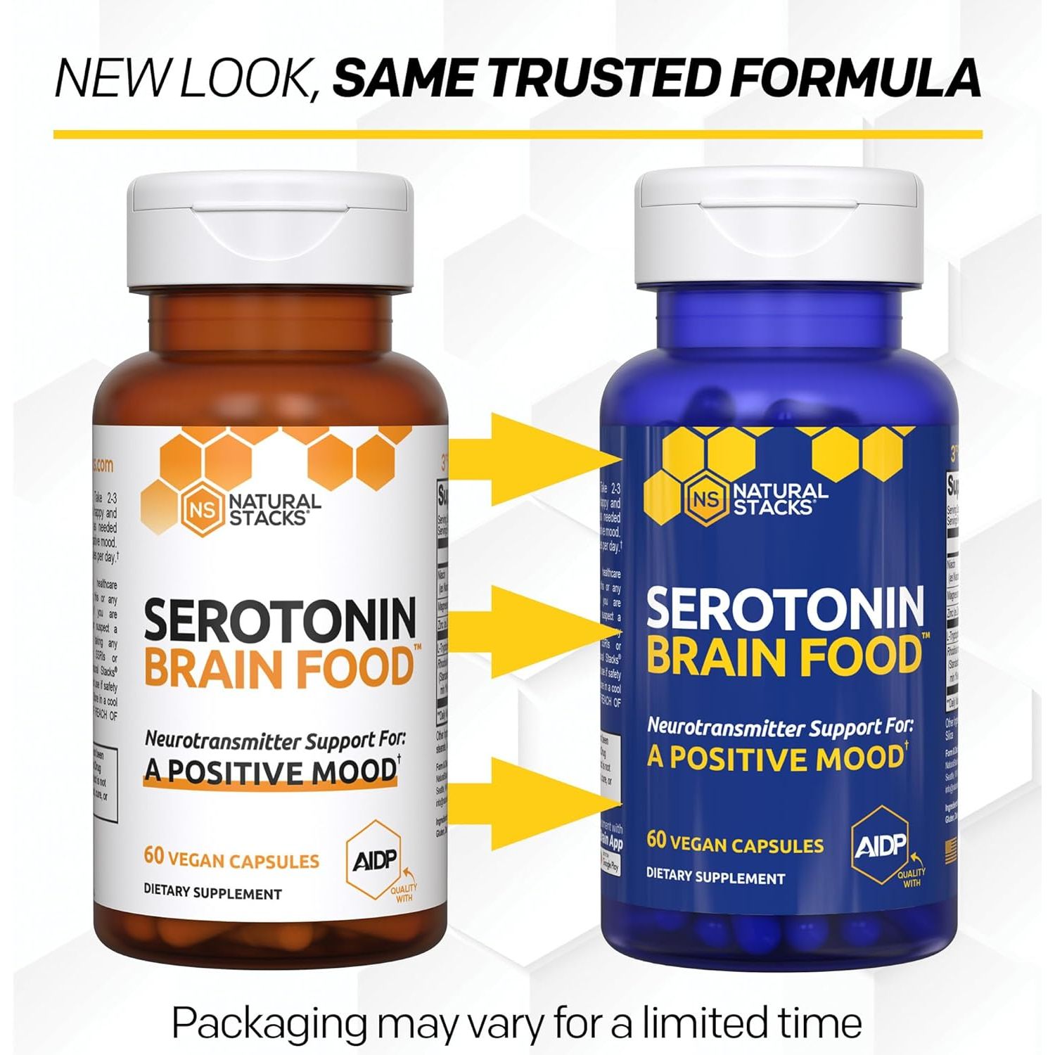 Serotonin Brain Food - 1250Mg L-Tryptophan & 400Mg Rhodiola Rosea Supplement - Mood Support Supplement for Stress Relief - Neurotransmitter Support with Magnesium Glycinate & Zinc - 60 Capsules