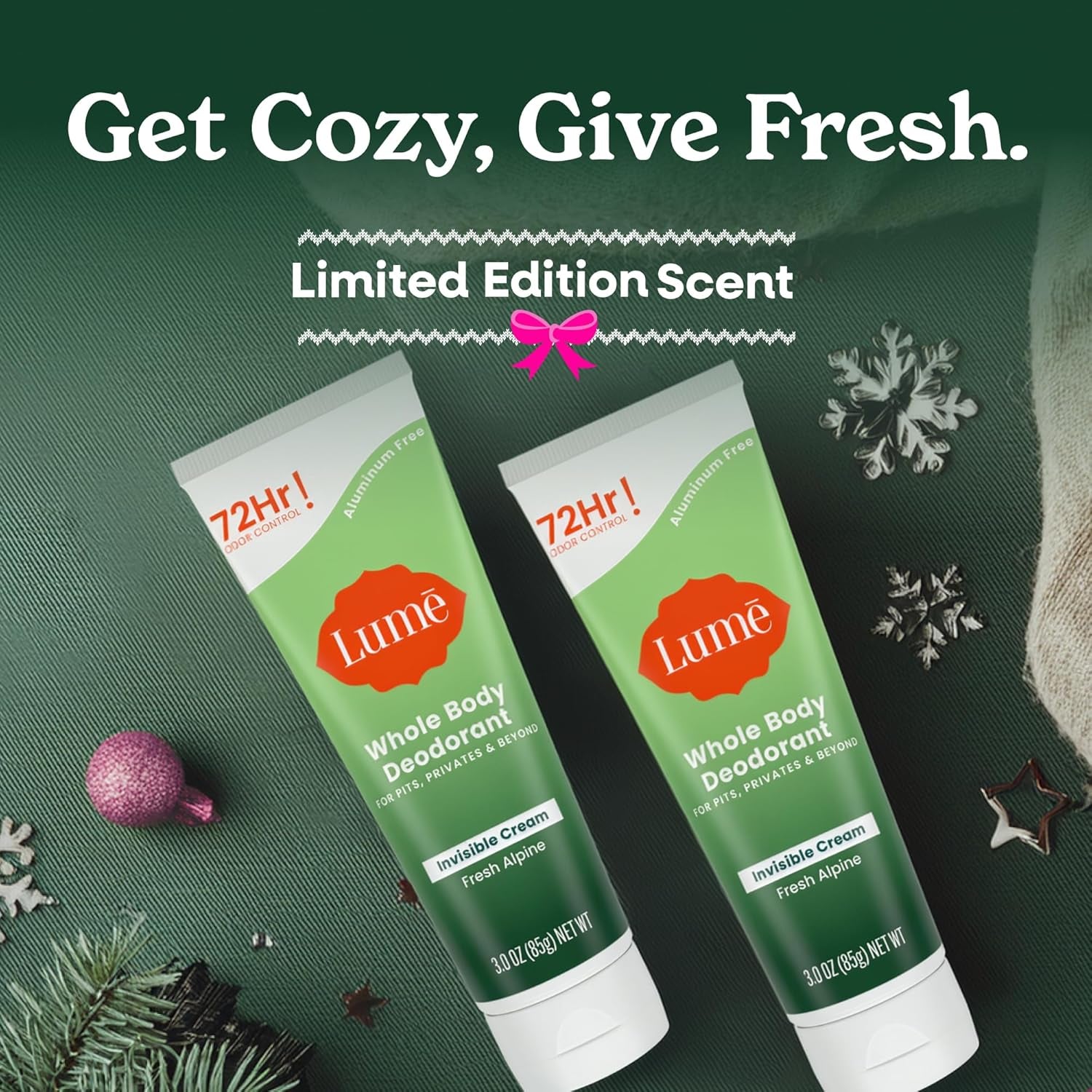 Lume Whole Body Deodorant - Invisible Cream (Fresh Alpine) - 85g  (Pack of 2) 