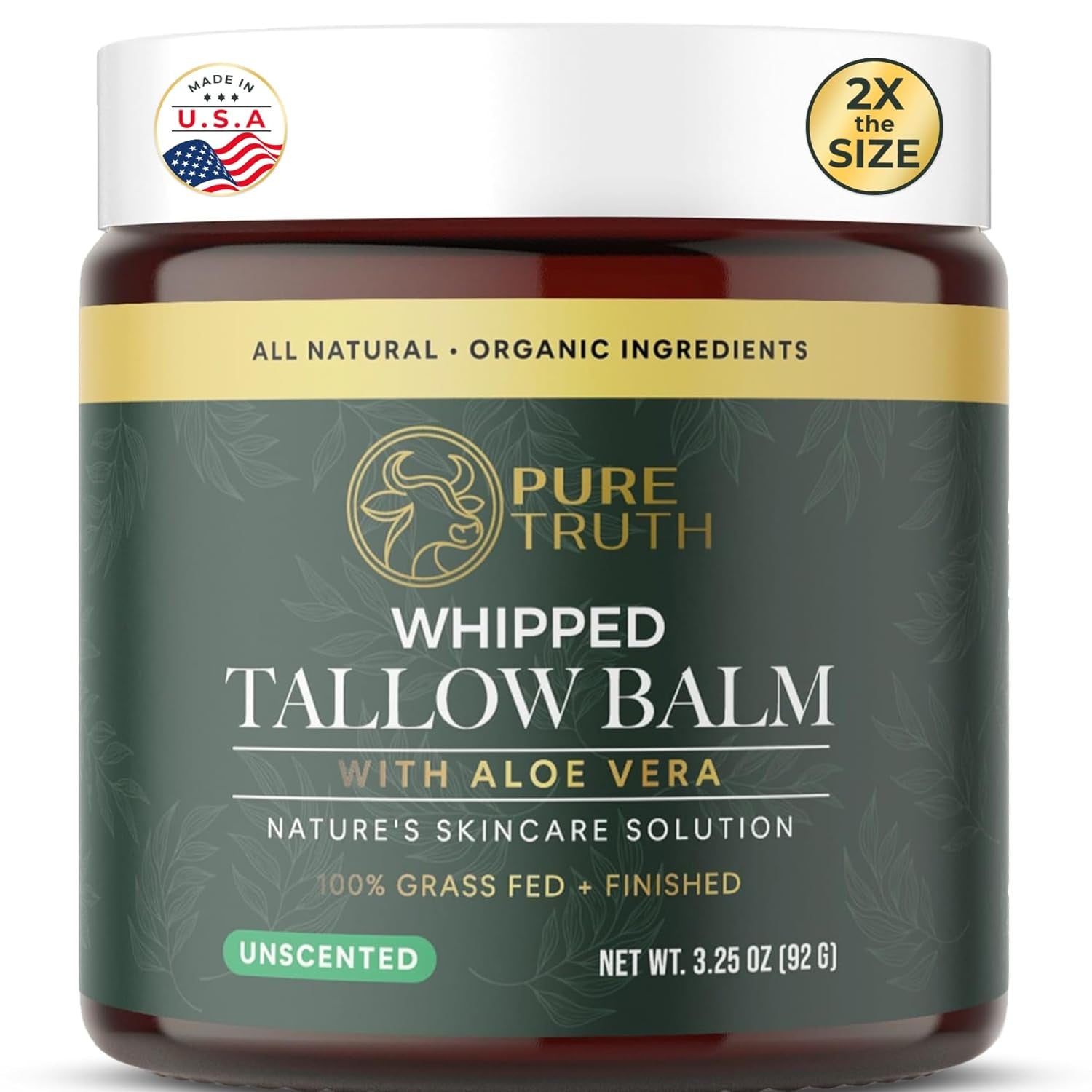 Whipped Tallow and Honey Balm (Unscented), Beef Tallow for Skin Care, Grass Fed + Finished Tallow Moisturizer Cream for Face & Body W/Organic Honey, Aloe Vera, Jojoba Oil, Men Women 3.25Oz
