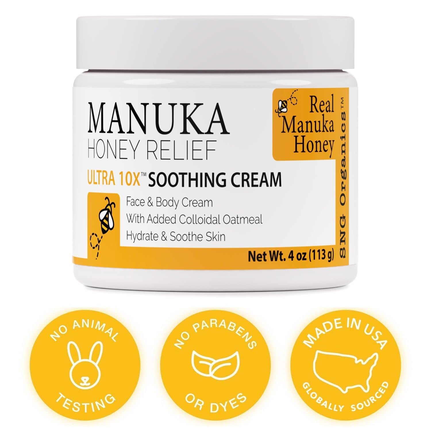 Super Natural Goods Manuka Honey Relief Ultra 10X Soothing Cream – 113g | Deep Hydration for Sensitive, Dry & Irritated Skin