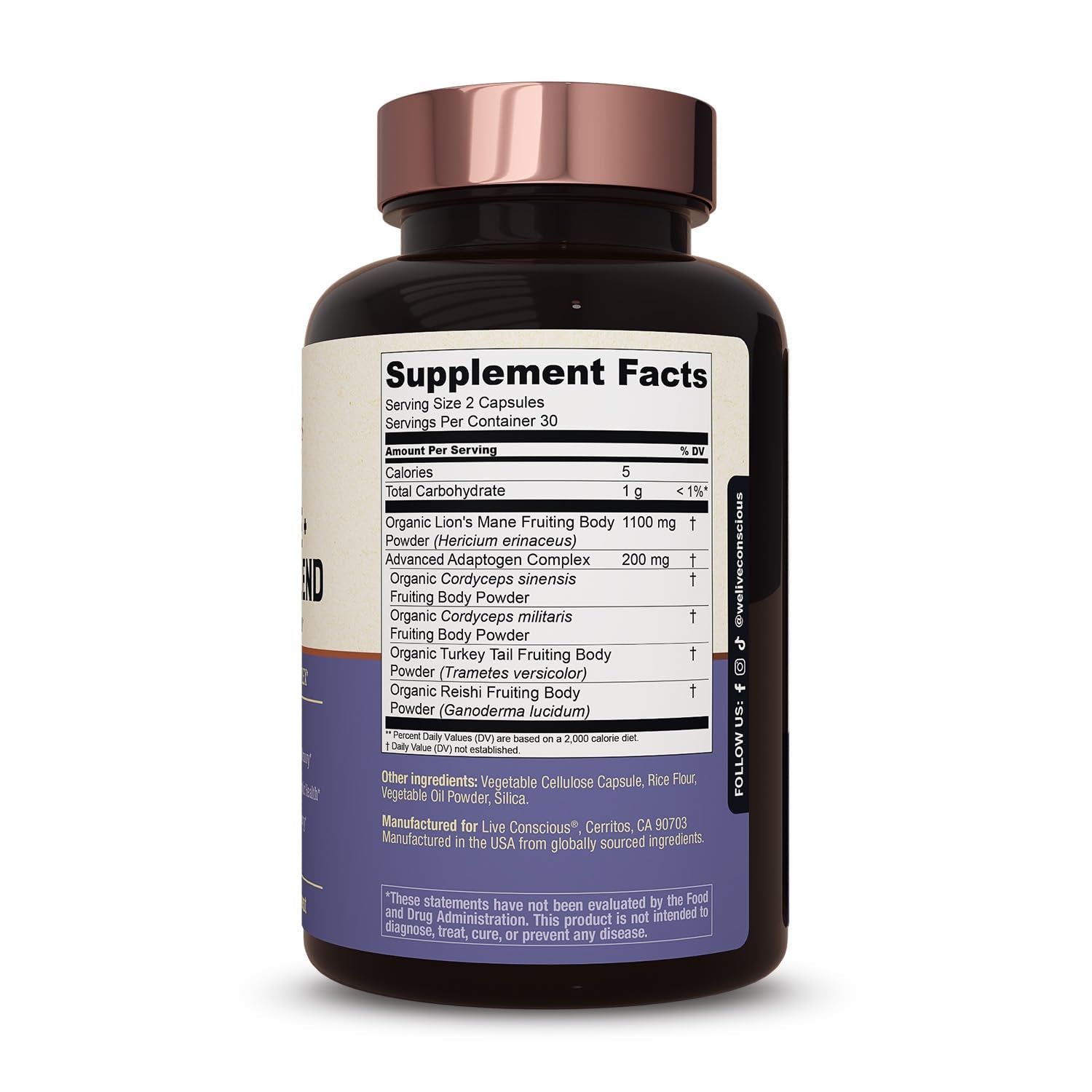 Live Conscious Lion’s Mane + Mushroom Blend – 60 Capsules | Focus, Memory & Immune Support