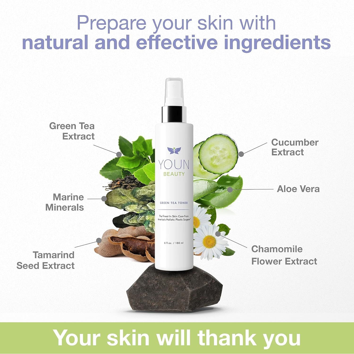 YOUN Beauty Green Tea Toner – 180ml | Hydrating Alcohol-Free Facial Toner