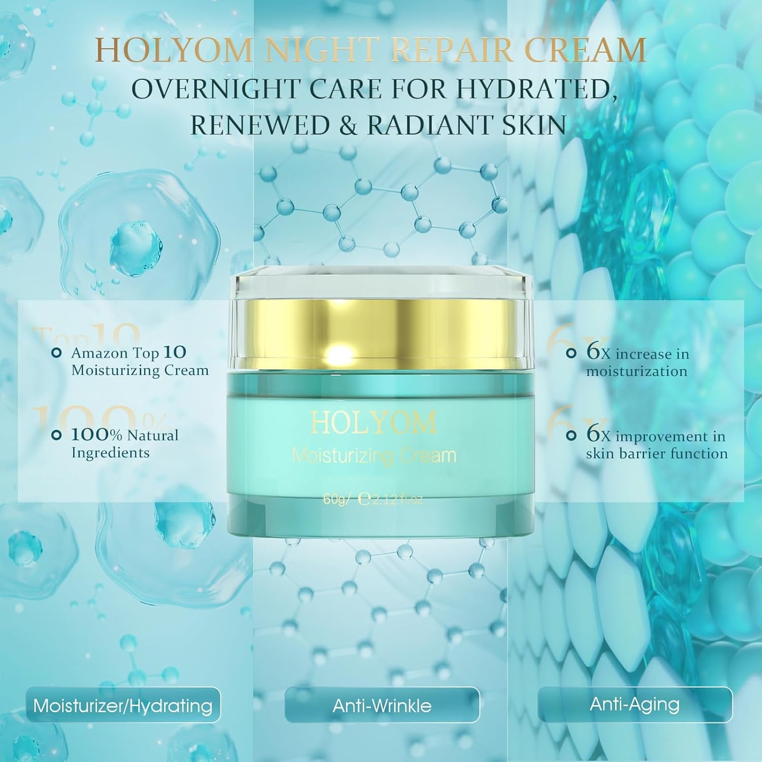 HOLYOM Moisturizing Cream – 60g | Overnight Deep Repair & Hydration