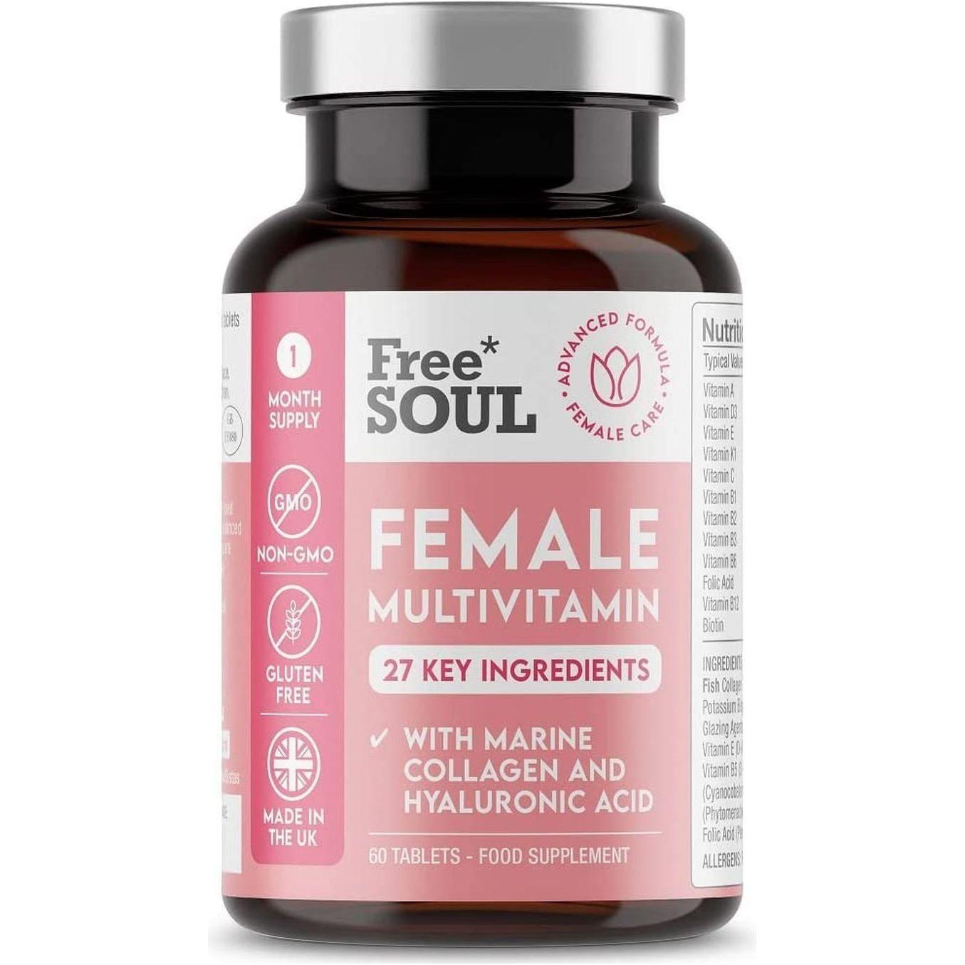 Women'S Multivitamins and Minerals with Collagen & Hyaluronic Acid - 27 Essential Vitamins, Minerals, & Botanicals - 60 Tablets | Gluten-Free & No Synthetic Fillers or Binders | UK Made by