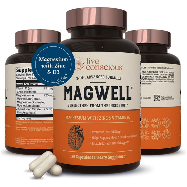 Live Conscious MAGWELL – 120 Capsules | 3-in-1 Advanced Formula for Bone, Immune & Heart Health
