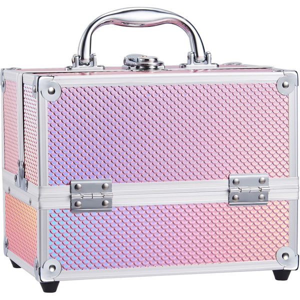 Frenessa Makeup Case with 4 Trays – Mermaid Glittery Pink Cosmetic Box