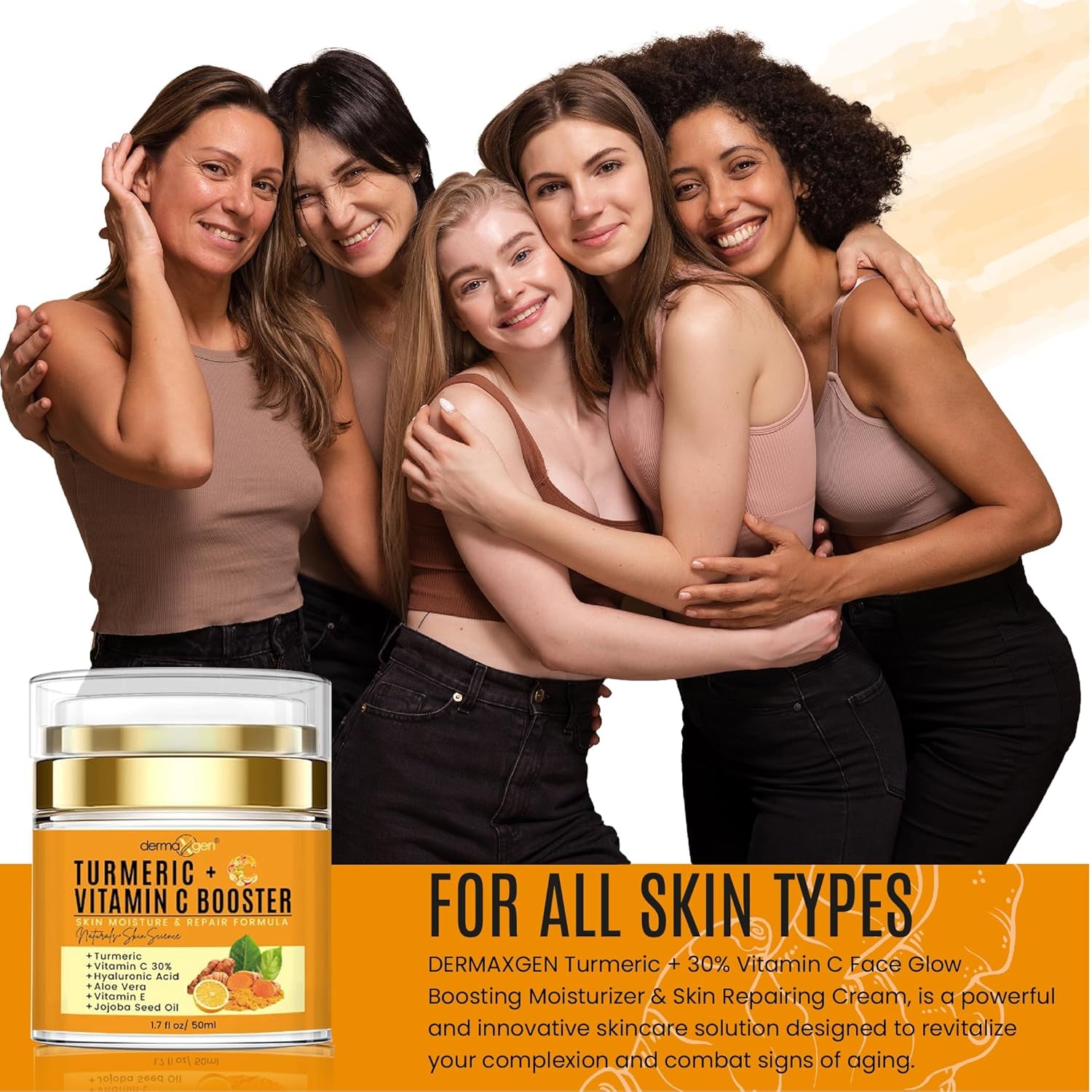 DERMAXGEN Turmeric + Vitamin C Booster – 50ml | Brightening, Hydrating & Anti-Aging Cream