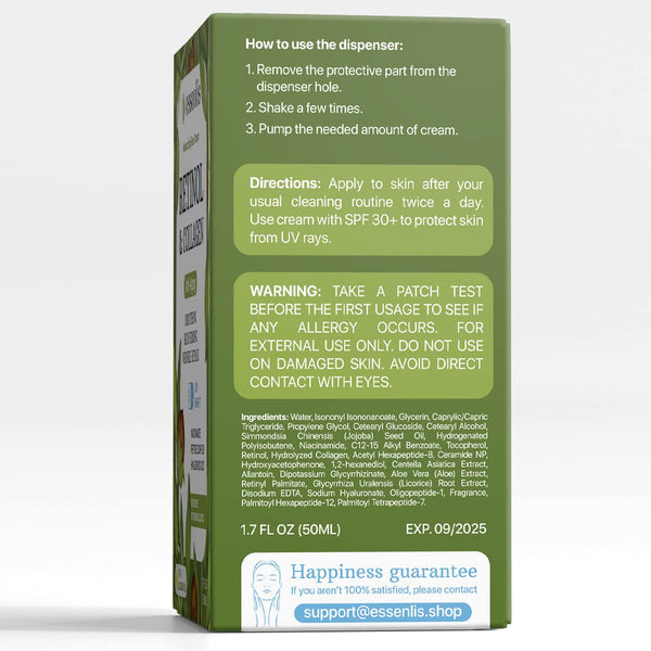 ESSENLIS Retinol & Collagen Anti-Aging Moisturizing Face Cream – 50ml | Firming, Wrinkle Repair & Deep Hydration