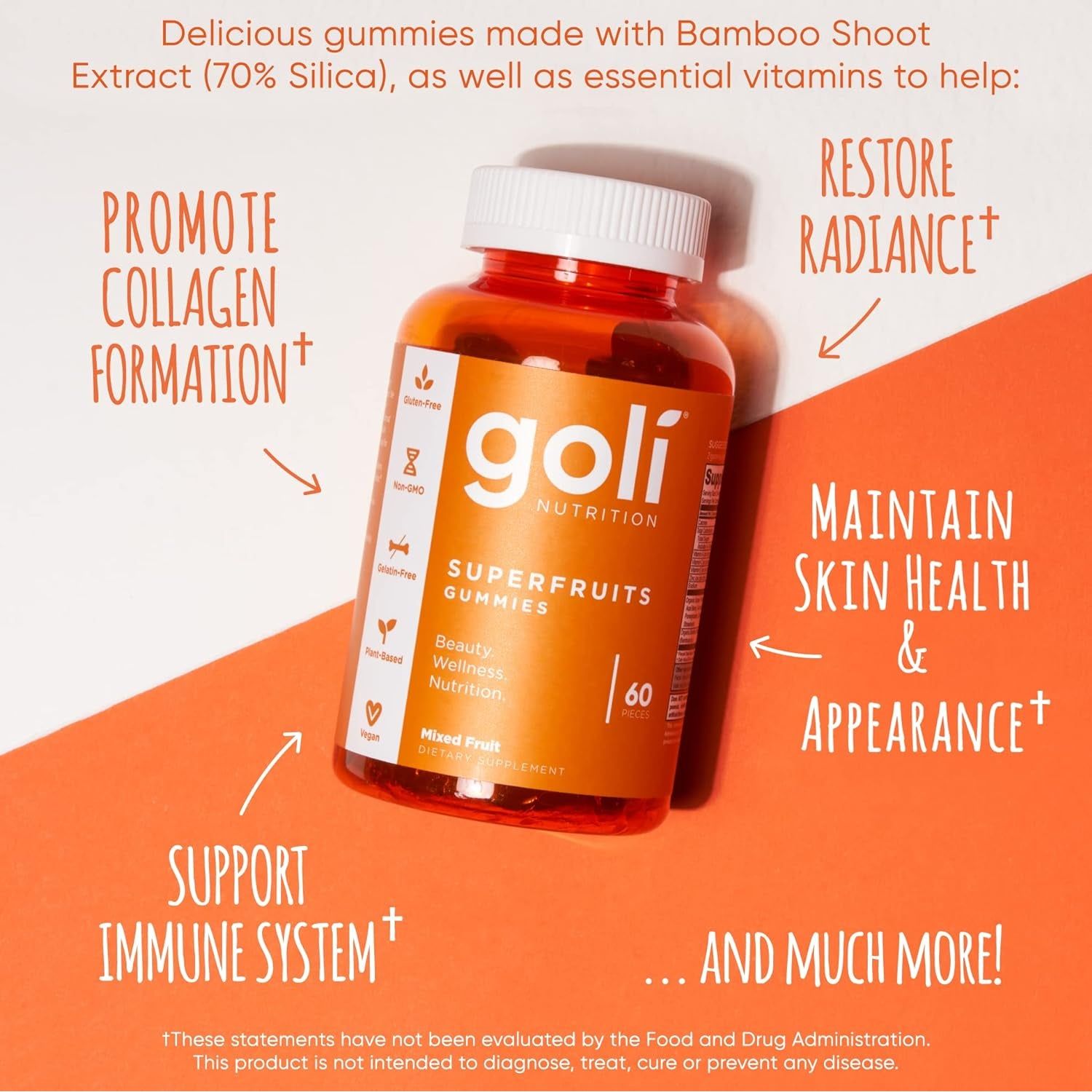 Goli Superfruits Gummies – 60 Gummies | Skin, Collagen & Immune Support with Antioxidants & Vitamin C