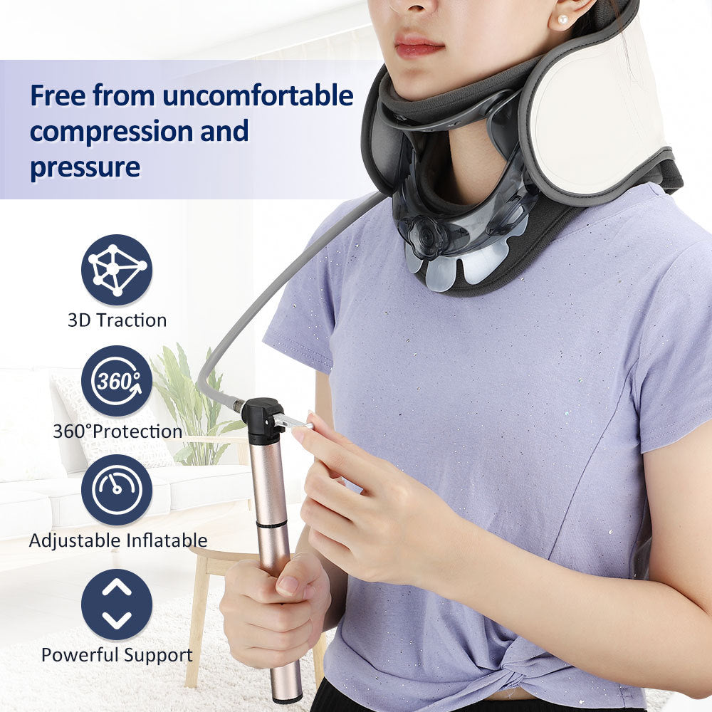 Inflatable Neck Tractor & Cervical Support – Adjustable Air Traction Massage & Fixed Neck Guard