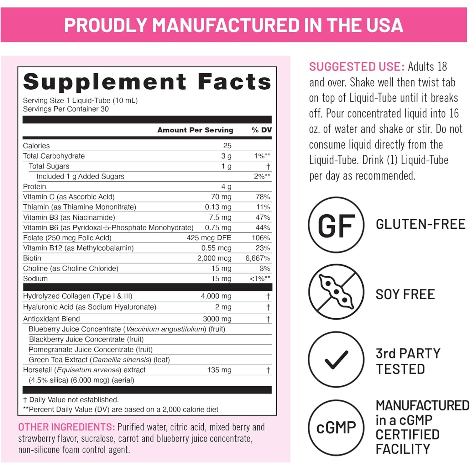 NatureWise Liquid Collagen RENEWAL With Hyaluronic Acid & Biotin (Mixed Berry) - 30 Liquid Tubes, 300ml