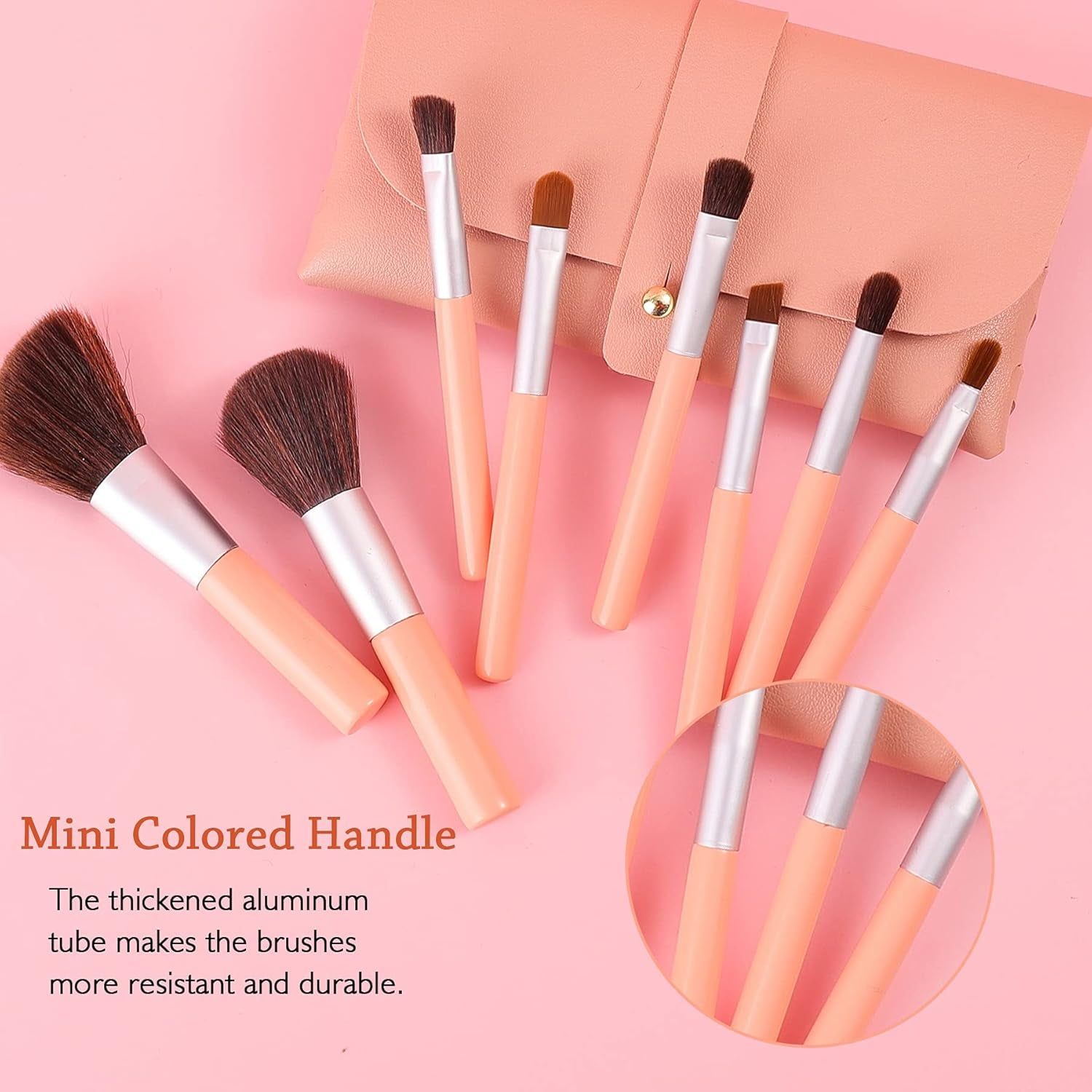 VIVID STELLA Makeup Brush Set – Premium Brushes with Travel Cosmetic Bag (8pcs - Pink)