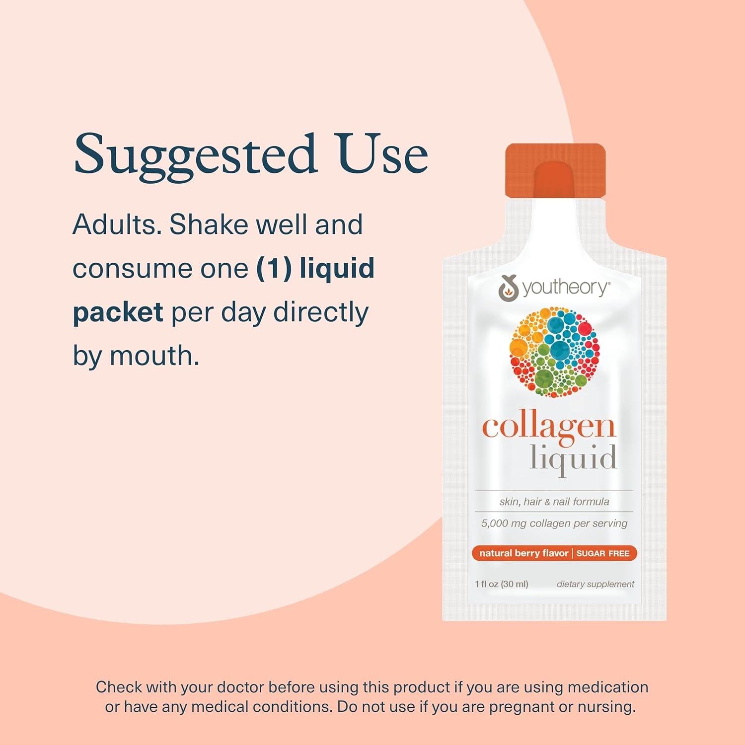 Youtheory Collagen Liquid, Natural Berry Flavor - 12 Single Serving Packets X 30ml