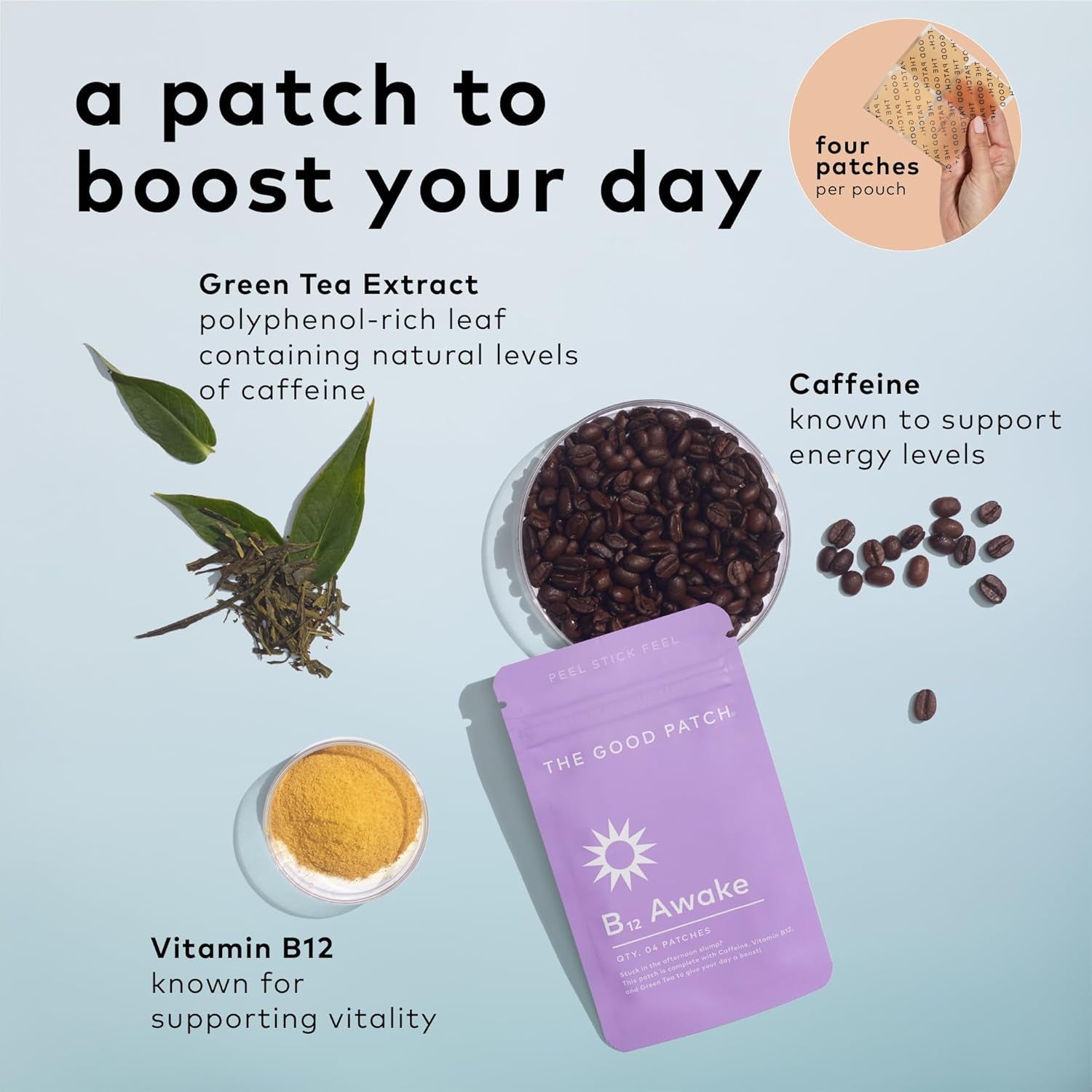 The Good Patch B12 Awake – 8 Patches | Natural Energy Boost with Caffeine, B12 & Green Tea