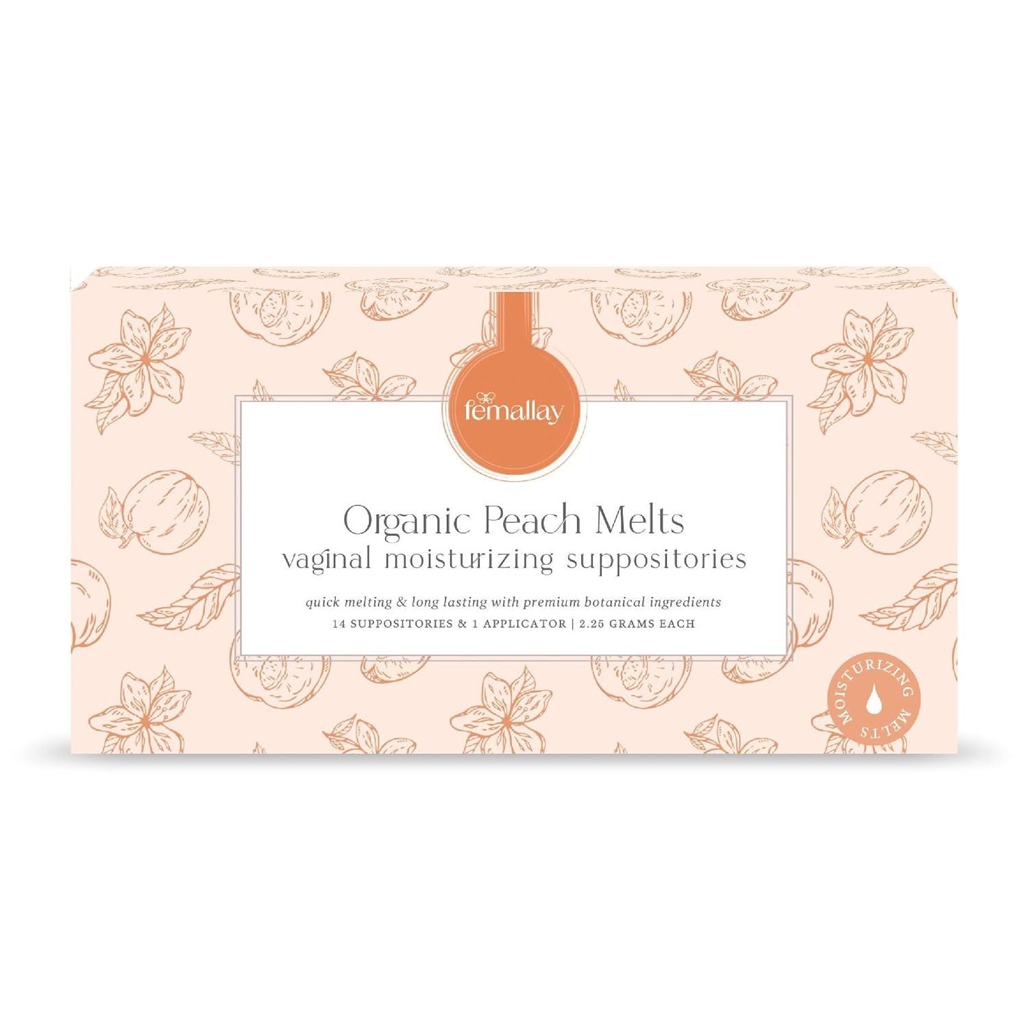 Femallay Organic Vaginal Moisturizing Suppositories – Peach – 100% Natural Relief for Dryness, Odor & Daily Feminine Discomfort – 14 Count + Applicator
