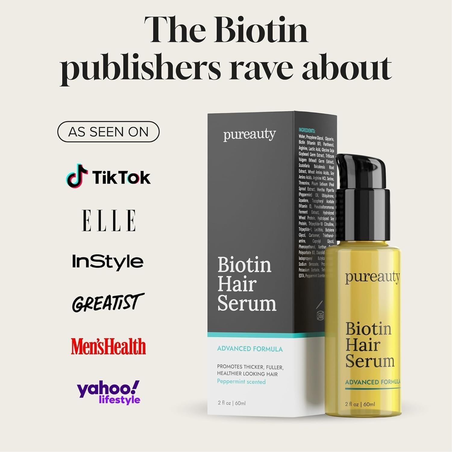 Biotin Hair Growth Serum Advanced Topical Formula to Help Grow Healthy, Strong Hair Suitable for Men and Women of All Hair Types Hair Loss Support by Pureauty Naturals (2 Fl Oz (Pack of 1))