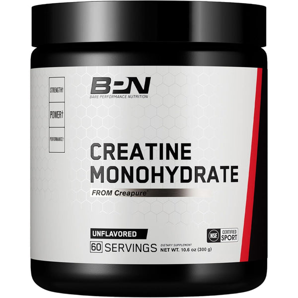 BARE PERFORMANCE NUTRITION Pure Creatine Monohydrate – 300g (60 Servings) | Creapure® | Unflavored Muscle-Building Powder