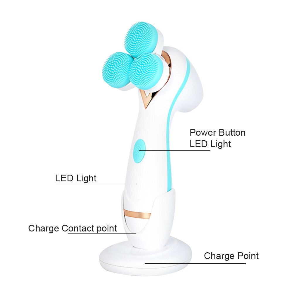 3-in-1 Sonic Facial Cleansing Brush – Rechargeable Silicone Face Cleanser & Blackhead Removal Device with 3 Brush Heads