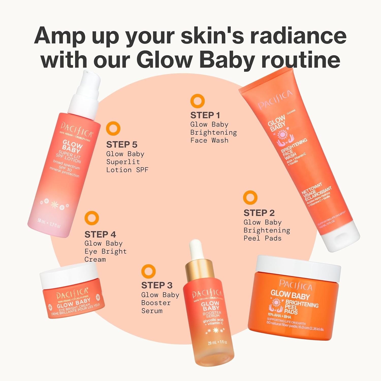 Pacifica Glow Baby Brightening Peel Pads 10% AHA + BHA - 60 Pads
