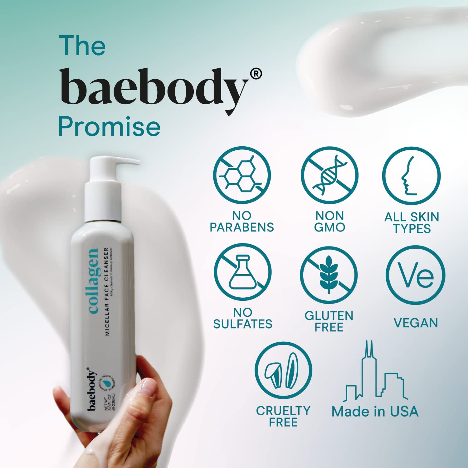 Baebody Collagen Micellar Face Cleanser – 236ml | Hydrating Makeup Remover & Skin-Firming Wash