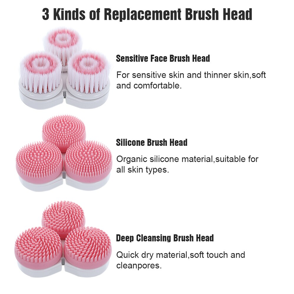 3-in-1 Sonic Facial Cleansing Brush – Rechargeable Silicone Face Cleanser & Blackhead Removal Device with 3 Brush Heads