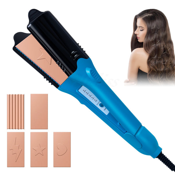 3D Hair Imprinting Iron – Electric Hair Straightener, Curler & Crimper with Shape Stamps (Stars, Hearts, Lightning)