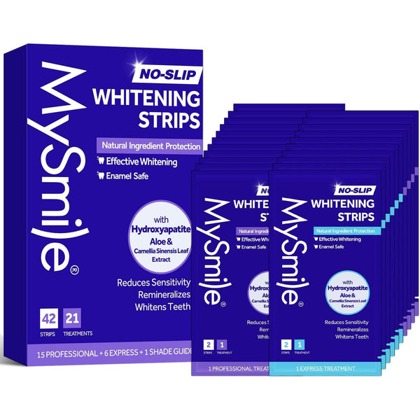 MySmile No-Slip Teeth Whitening Strips – 21 Treatments (42 Strips) | Professional Whitening, Stain Removal & Long-Lasting Freshness