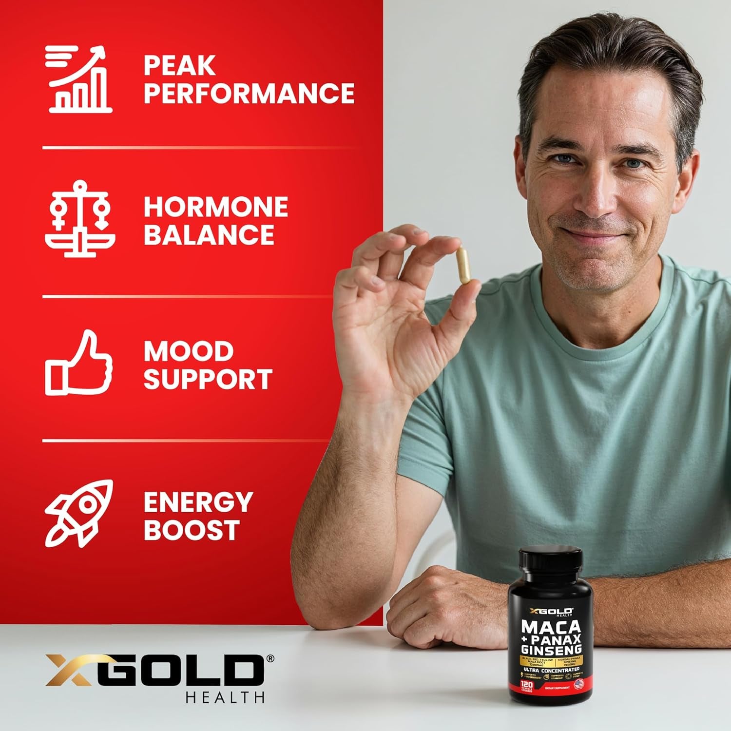 X Gold Health Maca + Panax Ginseng – 120 Capsules | Energy, Focus & Stamina Boost