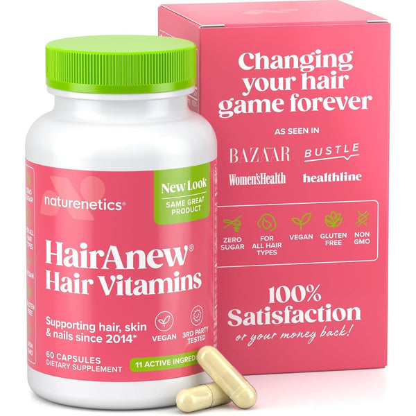 Naturenetics Hairanew Hair Vitamins – 60 Capsules | Award-Winning Biotin Formula for Stronger, Fuller Hair