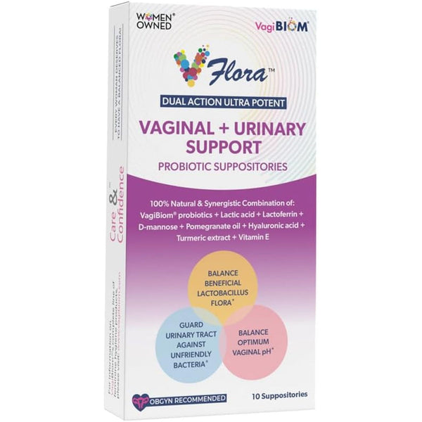VagiBiom VFlora Dual Action Ultra Potent Vaginal + Urinary Support Probiotic Suppositories – 10 Suppositories