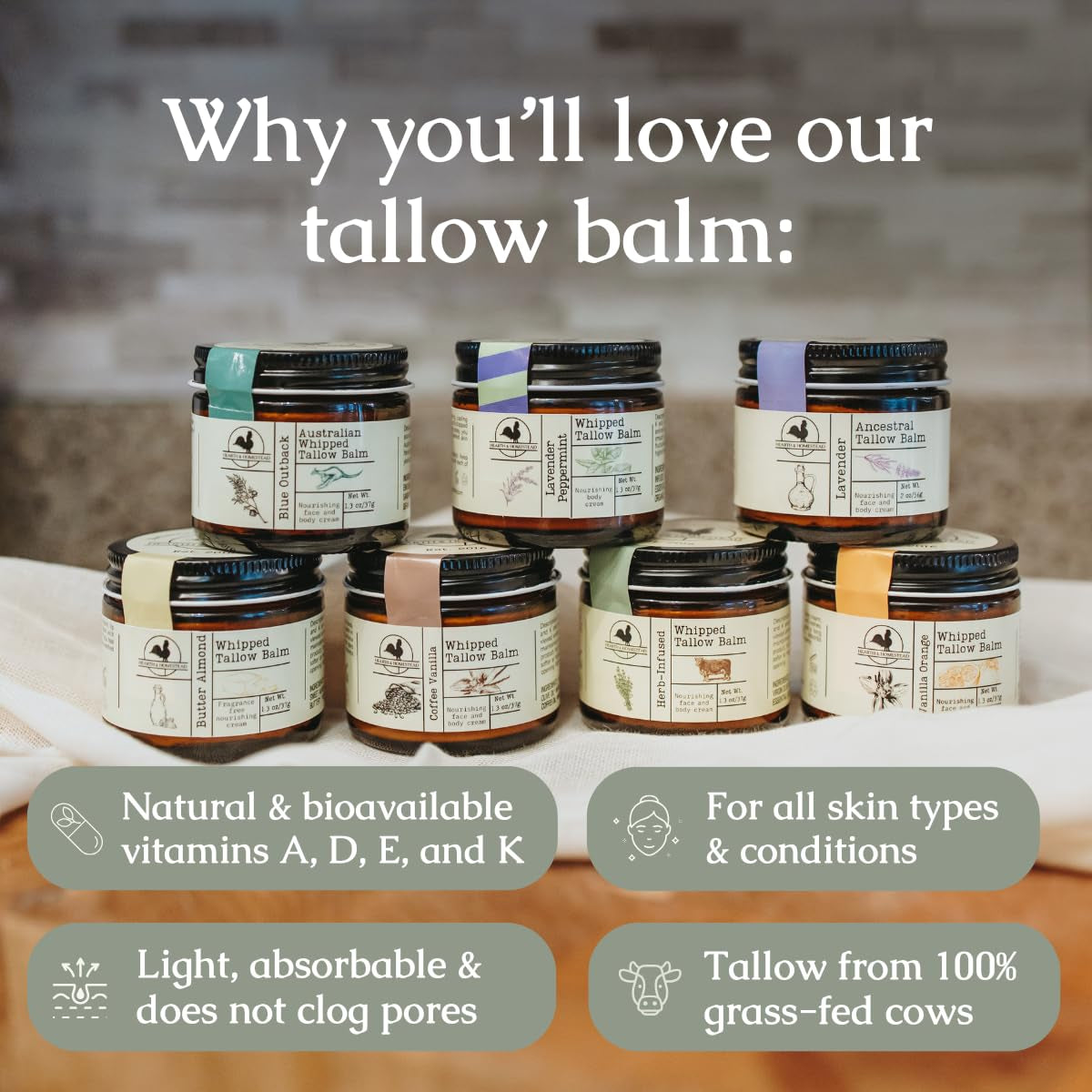 Hearth & Homestead Whipped Tallow Balm (Herb-Infused) – 37g | Ancestral Skincare with Grass-Fed Tallow & Healing Herbs